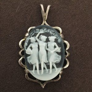 Cameo Pendant Antique Art Nouveau 3 Maidens Muses Goddesses Arts Sciences Litera